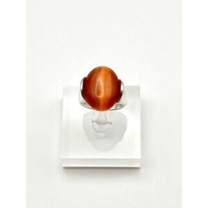 Orange Lab Cats Eye Silver Tone Ring Size‎ 8
